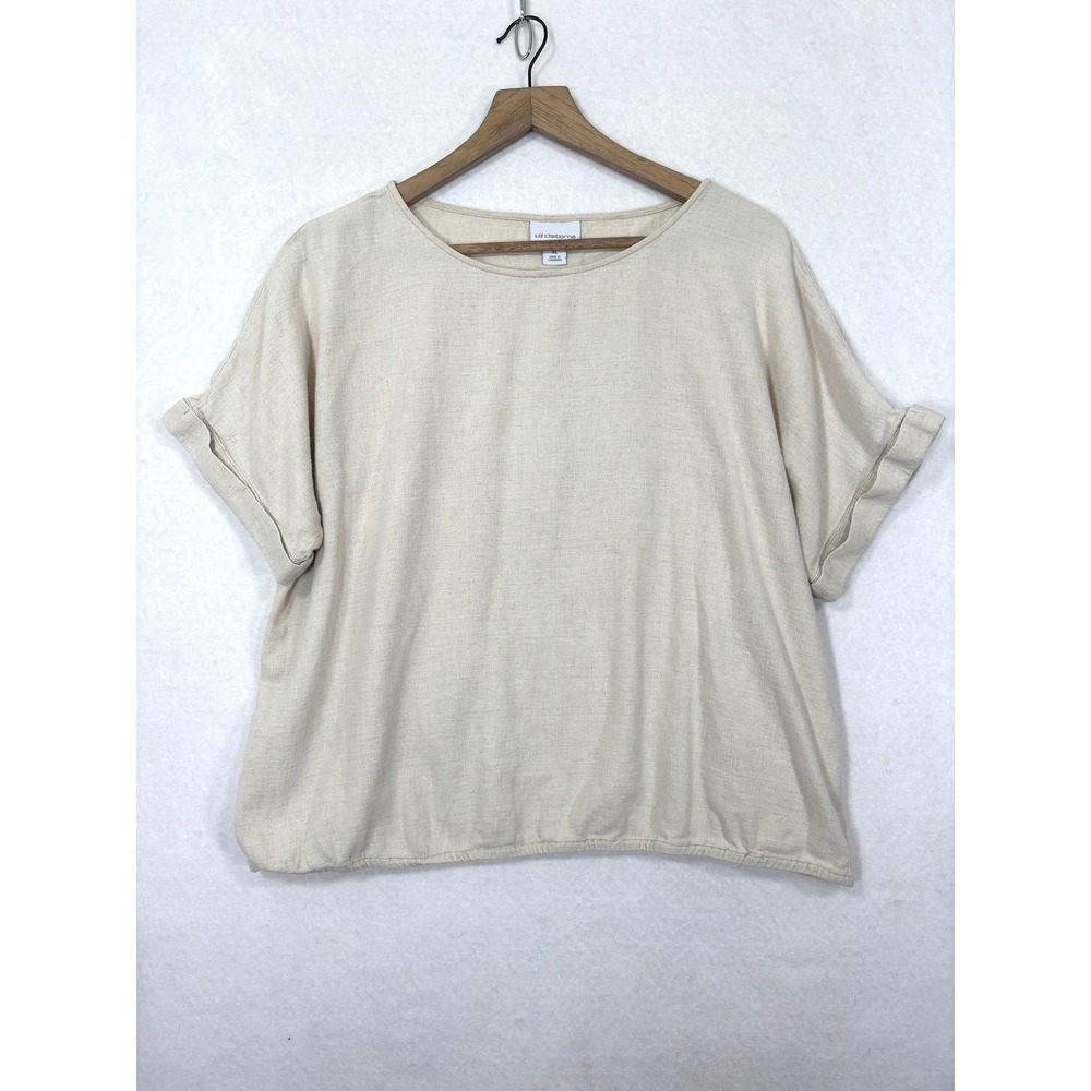 Liz Claiborne Blouse Womens XL Linen‎ Blend Short Sleeve Relaxed Minimalist Boho